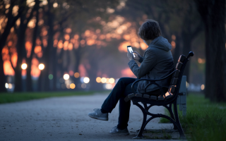 personne-banc-crepuscule-telephone-arbres