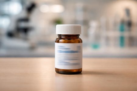 flacon-medicament-table-laboratoire-flou