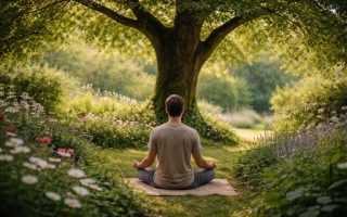 adulte-medite-jardin-verdoyant-fleurs