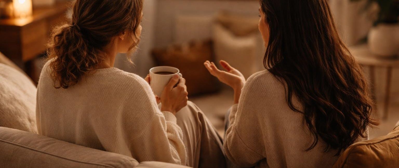 femmes-canape-salon-the-éclairage-doux