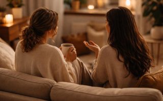 femmes-canape-salon-the-éclairage-doux