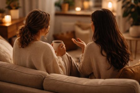 femmes-canape-salon-the-éclairage-doux