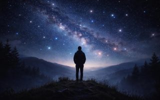 silhouette-personne-ciel-etoile-colline