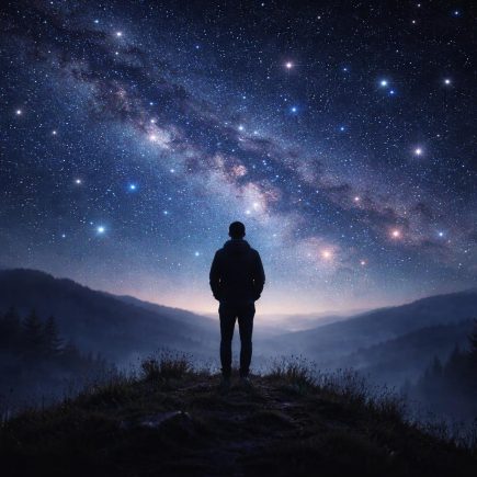 silhouette-personne-ciel-etoile-colline