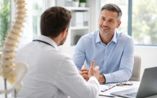 medecin-patient-bureau-maquette-colonne-vertebrale