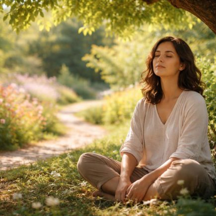 personne-arbre-ombre-jardin-fleuri