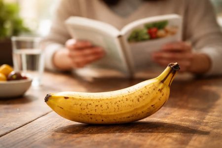 banane-mure-table-bois-livre