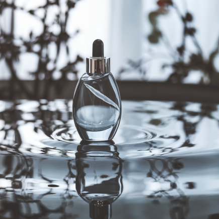 flacon-cosmetique-surface-reflechissante-plantes